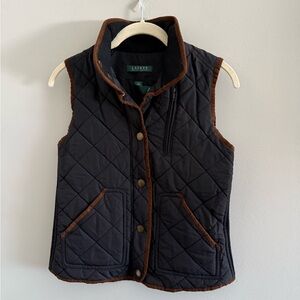 Lauren Ralph Lauren Navy and Brown Quilted Vest